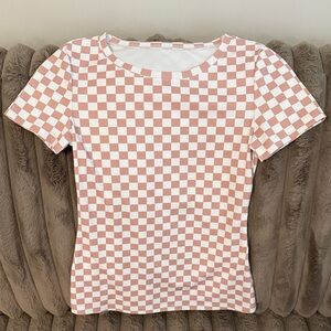 Checkerboard Short Sleeve Top - Pink & White